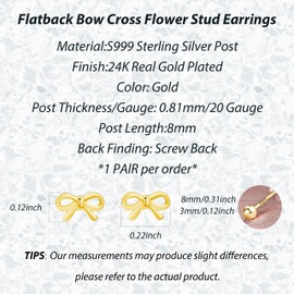 Sterling Silver Bow Earrings for Women Silver Bow Flat Screw Back Earrings Tiny Bow Cartilage Helix Earrings Dainty Earrings Stacks Hypoallergenic Jewelry for Sensitive Ears Stocking Stuffers