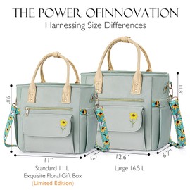 Hihealer Deluxe Lunch Bag Women with Rare Floral Design - Large Leakproof Insulated Multi Pocket Cool Bag with Removable Strap for Work/Picnic Gifts Christmas Xmas Gifts for Women