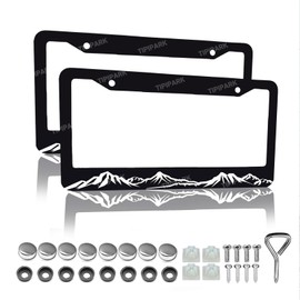 Mountains License Plate Frame - 2 Packs Universal Stainless Steel Black Car License Plate Frames Covers Holder Rustproof for Men Women MT3
