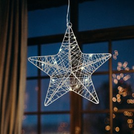 com-four® Decorative LED Christmas Star, Christmas Star Decoration for Hanging, Metal Christmas Star with Sequins, Decorative Hanger