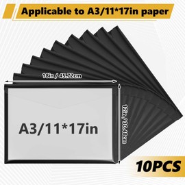 AmazingSpark 10 pack 11 * 17 in File Folder Tabloid Sized, Black Plastic Poly Envelopes with Snap Closure, Oversized Portfolio Binder, Important Document Organizer Storage for School Work Office Home