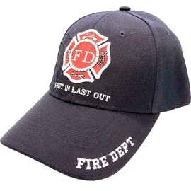 Fire Department - First in Last Out Fireman Officer Gear Uniform Baseball Cap Hat Adjustable (Black)
