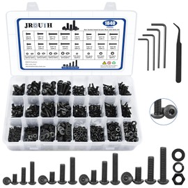JROUTH 1840PCS Metric Screw Assortment Kit, M2 M3 M4 M5 Hex Button Head Cap Bolts and Nuts Kit, Grade 10.9 Alloy Steel Hex Socket Bolts Nuts Kit with Flat&Lock Washers&Hex Wrenches