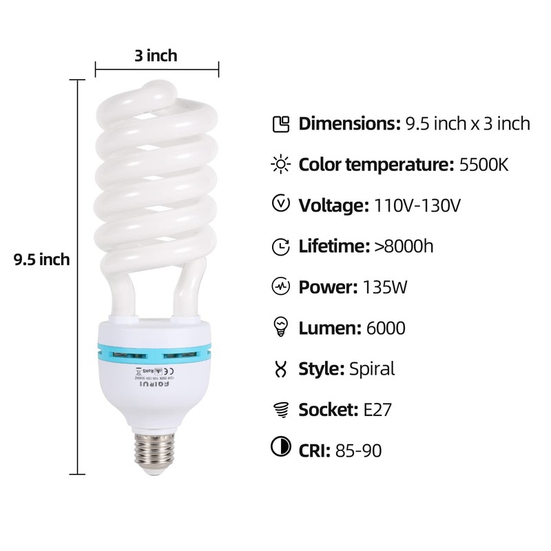 AQIRUI 2 x 135W Photography Light Bulb 5500K E27 Socket