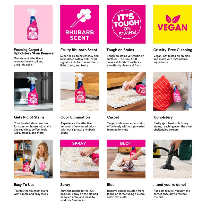 The Pink Stuff Miracle Foaming Carpet & Upholstery Stain Remover,