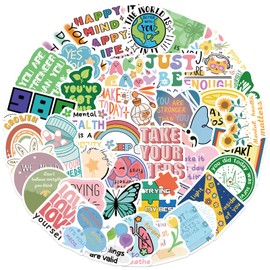 50PCS Mental Health Stickers,Love Yourself Sticker,Caring for Mental Health Waterproof Vinyl Motivational Words Stickers Decals for Laptop Bike Happy Mind Stickers
