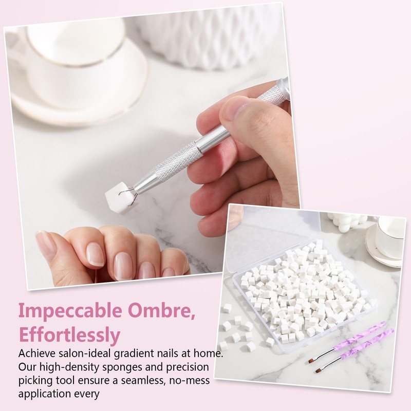 GEMSANVA 200Pcs Soft Nail Sponges Set,With Grabbing Pen & Clean