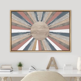 SIGNWIN Framed Canvas Print Wall Art Western Decor Wood Panel Shining Pastel Rainbow Sun Nature Wilderness Digital Art Modern Art Decorative Zen for Living Room, Bedroom, Office - 16"x24" Natural