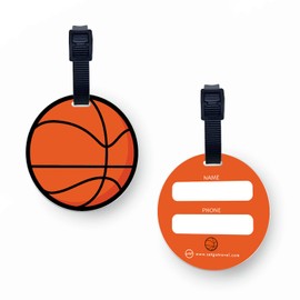 SetGo Sports Round Basketball Name Tag, Plastic Backpack Tag, Set of 2, Customized Tag – Great for Boys and Girls at School Kindergarten (Basketball)