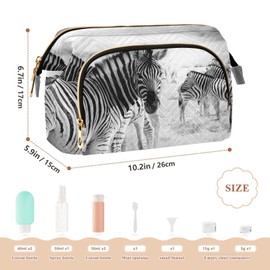 Kjovgcb Women Wave Quilt Cosmetic Bag, Zipper Toiletry Storage 10.2x5.9x6.7 in, Pouch Handbag Makeup Case Purse Holder Organizer Print Zebras at Sunset Black White