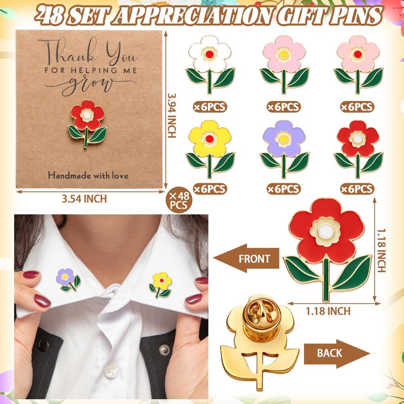 Kigeli 48/96 Pcs Teacher Appreciation Pin Gifts Bulk Enamel Flower