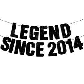 Pre-Strung Legend Since 2014 Black Glitter Banner, Happy 12th Birthday Decorations for Boy, 12 Year Old Anniversary Party Decor for Girl