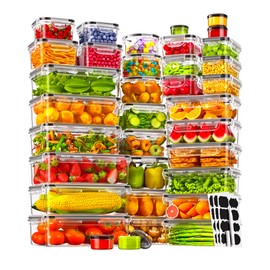KEMETHY 70 PCS Food Storage Containers with Lids(35 Containers & 35 Lids), BPA-Free Plastic Food Containers for Kitchen Storage, Leak Proof, Reusable Meal Prep Containers with Labels & Pen