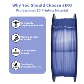 ZIRO PLA 3D Printer Filament, Metallic Glossy Pure Color 1.75mm PLA Filament, Shiny Shine Printing Material, 1.75mm 2.2lb Spool, Fit Most Printers, Silky Violet