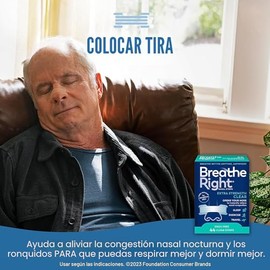 Breathe Right Bandas Nasales | Fuerza Extra | Transparentes | Para Piel Sensible | Solución Sin Fármacos para Ronquidos y Alivio de la Congestión Nasa