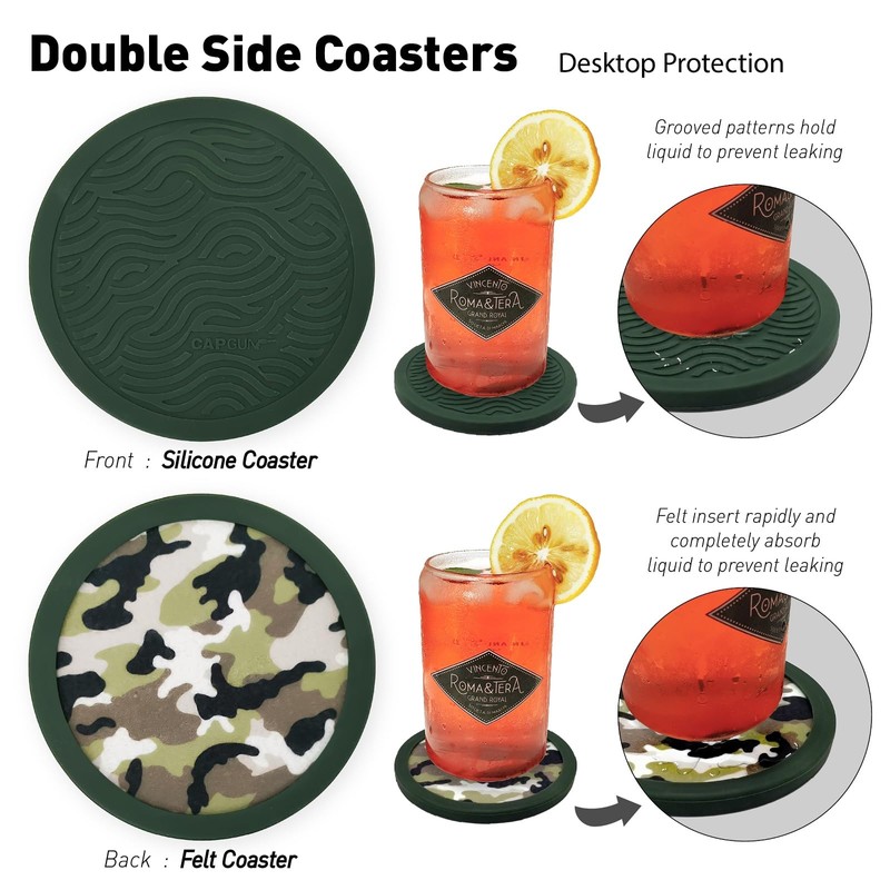 Silicone Coasters 6 Pack Coasters with Deep Tray Holder -