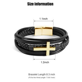 Hamoery Leather Cross Bracelet for Men Braided Stainless Steel Bracelets Gift for Him Dad Husband Brother Son Grandson