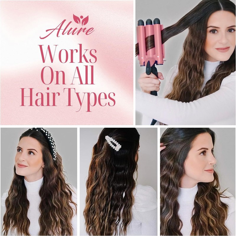 Alure 1 Inch Rose Gold Triple Barrel Curling Iron Fast