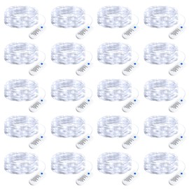Minetom 20 Pack Fairy Lights Battery Operated String Lights 8 Modes, 7ft 20LED White Waterproof Silver Wire Twinkle Lights, Firefly Starry Moon Lights for Mason Jars DIY Christmas Wedding Party