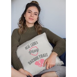 Make Your Mark Design Real Ladies Play Racquetball feat Racquets White Pillow Cover for Women 20x20 in White Linen Throw Pillow Cover