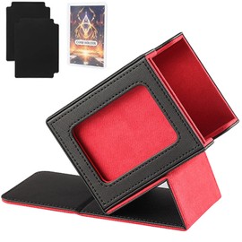 LEKOU Caja de Cartas para MTG Commander, MTG Deck Box con Escaparate Commander, Caja de Almacenamiento para Tarjetas Mágicas Visualización con Forro Suave para 100 Tarjetas de Doble Manga (Negro/Rojo)