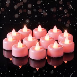 Amagic 12 Pack Pink Flameless LED Tea Lights Candles Battery Operated, Electric Fake Tealight Candles for Votive, Wedding, Table Centerpiece, Theme Party, Aniversary, Proposal, Christmas, Pink Base