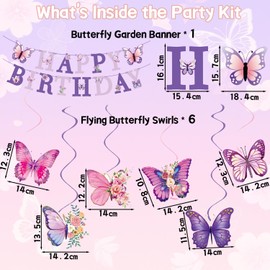 BaErSan Butterfly Birthday Party Supplies Decorations for Girls Kids Butterfly Theme Banner Balloons Toppers Decor Set