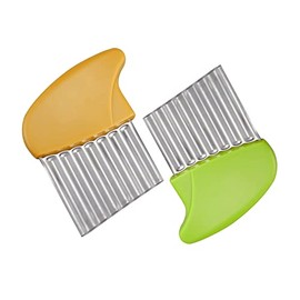 Crinkle Cutter, Stainless Steel Waffle Fry Cutter, Wavy Chopper for Veggies Potato Carrots Butter Lettuce, 2 PCS (Green&Yellow)