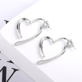 ASH'S CHOICE Silver Heart Hoop Earrings For Women, Hypoallergenic 925 Sterling Silver Heart Shap Earrings Lightweight Small Cute Hoop Earrings Open Heart Dangle Earrings for Women