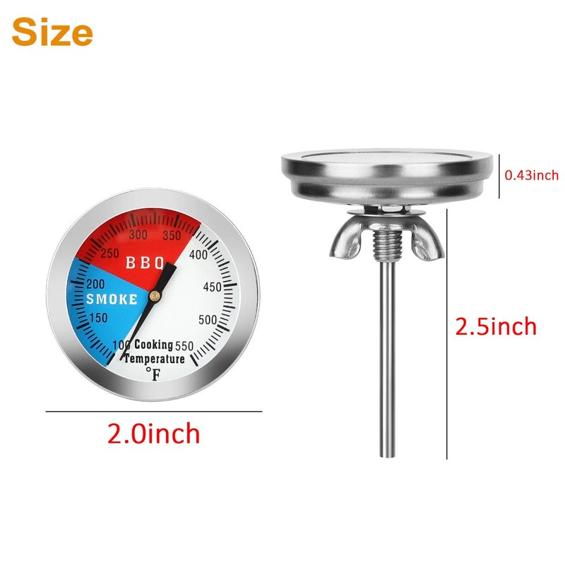 BBQ Smoker Thermometer, 2-Inch Dial Temperature Gauge with Fahrenheit and