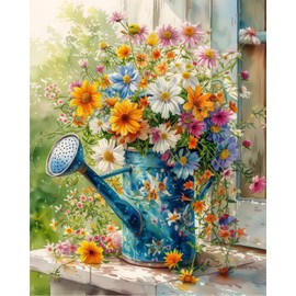 Perycomly Flowers Paint by Numbers Kit for Adults, DIY Adult Paint by Number Kits with Acrylic Color & Brushes, Watercolor Painting by Number Kit on Canvas, Great Home Decor Gift - 16x20 Inch