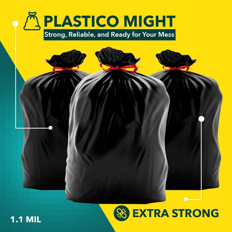 Plastico Extra Tall Kitchen Trash Bags - 18 Gallon, Black,