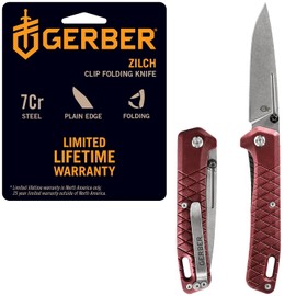 Gerber Gear Zilch - Cuchillo de bolsillo plegable, hoja de borde liso de 3.1 pulgadas, color rojo