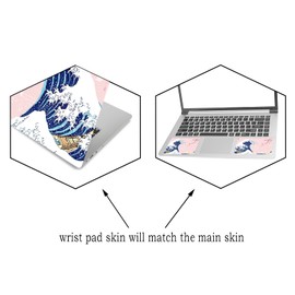 Laptop Skin Sticker Decal,12" 13" 13.3" 14" 15" 15.4" 15.6 inch Laptop Vinyl Skin Sticker Cover Art Protector Notebook PC (2 Wrist Pad Skins Included), Decorative Waterproof Removable, Pink Sea Wave