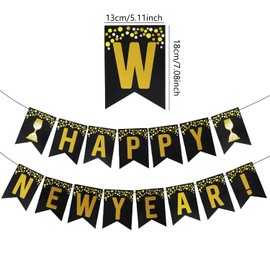 CHEERYMAGIC Happy New Year Banner,New Year's Eve Party Decorations 2025 Black Gold New Years Eve Sign for New Years Eve Christmas Party Home Bar Outdoor Decorations A4XNHJLQ