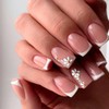Flower Press on Nails Short Square MABKJLF White French Tip