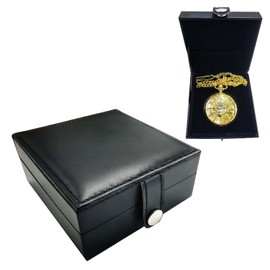 DerMacht Leather Pocket Watch Box Portable Single PU Pocket Watches Case Display for Men Black (Box Only, Not Including The Pocket Watch)