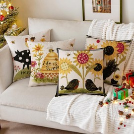 Trlyane Cushion Cover 45 x 45 cm, Set of 4 Outdoor Cushion Covers, Decorative Cushion Covers, Linen Cushion Cover, Vintage Animal Pattern Cushion Cover for Sofa, Decorative Cushion for Living Room