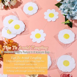 Pasimy Pasimy 8 Pieces Daisy Boho Party Decorations Groovy Daisy Paper Garlands White Flower Hanging Garland Banners Hippie Flower Cutouts for Birthday Shower Wedding Retro Party Favor Supplies(Fresh Color)