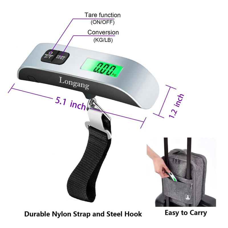 Longang Digital Hanging Luggage Scale with Backlit for Travel, Portable