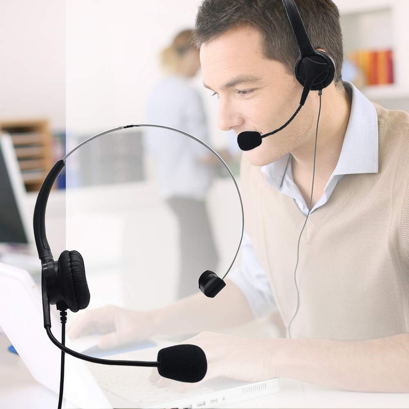 BE-TOOL Cuffie telefoniche con microfono, cuffie fisse con jack RJ11,