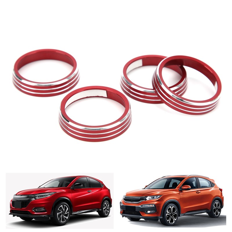 4pcs A/C Air Vent Knob Trims Rings Red Aluminum Alloy