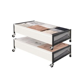 StorageWorks Under Bed Storage with Wheels, 2-Pack Underbed Storage Containers, 80L Closet Organizer Bins for Clothes, Blankets, Sweater, Beige