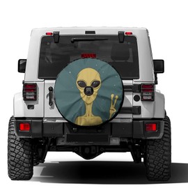 KiuLoam Martian Alien Peace Sign Retro Spare Tire Cover with Backup Camera Hole Universal Sunscreen Waterproof Wheel Covers for Trailer RV SUV Truck and Many Vehicles (17" for Diameter 31"-33")