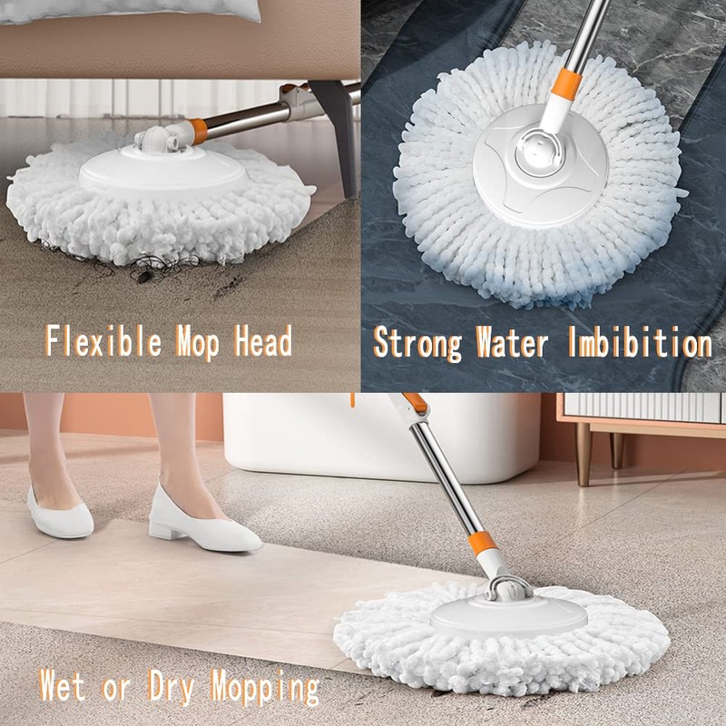 Spin Mop Bucket with Wringer System Extended Mop Handle 61＂Mop