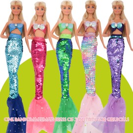 ZTWEDEN Doll Clothes Dress with Reversible Sequin Design Sequin Design Mermaid Dress Skirt Clothing Wedding Party Dresses Gown for 11.5 inch Girl Doll Play House (6 Styles)