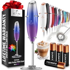 Zulay Kitchen Powerful Milk Frother Wand With 4 AA Duracell Batteries - Ultra Fast Handheld Drink Mixer - Electric Whisk Foam Maker for Coffee, Lattes, Cappuccino, Matcha & Creamer