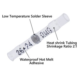 100 PCS Solder Seal Wire Connectors Heat Shrink Solder Butt Connectors Waterproof Insulated Electrical Butt Splice Wire Terminals, White 26-24 AWG