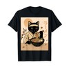 Samurai Cat Eating Ramen in Kimono Japanese Food Art T-Shirt