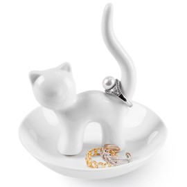 Aspegiffu Cat Lovers Gifts for Women, Smile Cat Ring Holder Dish Trinket Dish, Funny Cat Themed Gifts for Cat Lovers, Cat Mum, Girls, Women Her Birthday Christmas Valentines Gifts, Cat Ornament Decor